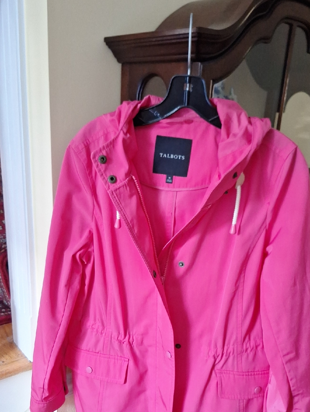 Talbots Hot Pink Hooded Anorak Trench Rain Coat, Size M, Like New - Picture 4 of 5